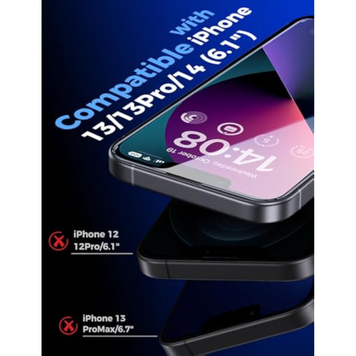 2 Pack For 13/14& 13 Pro 6.1 Inch Tempered Glass Screen Protector, Auto Dust-Elimination, Bubble Free, Hd Clear, Easy Installation