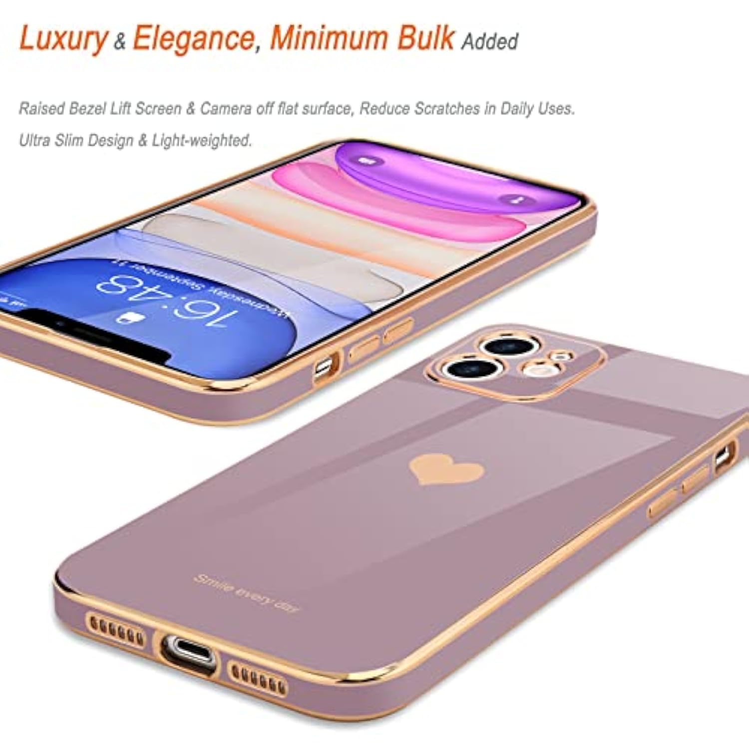 Compatible With Iphone 11 Case For Women Girl Cute Love Heart Luxury Bling Plating Soft Back Cover Full Camera Protection Bumper Silicone Shockproof Phone Case, Lavender
