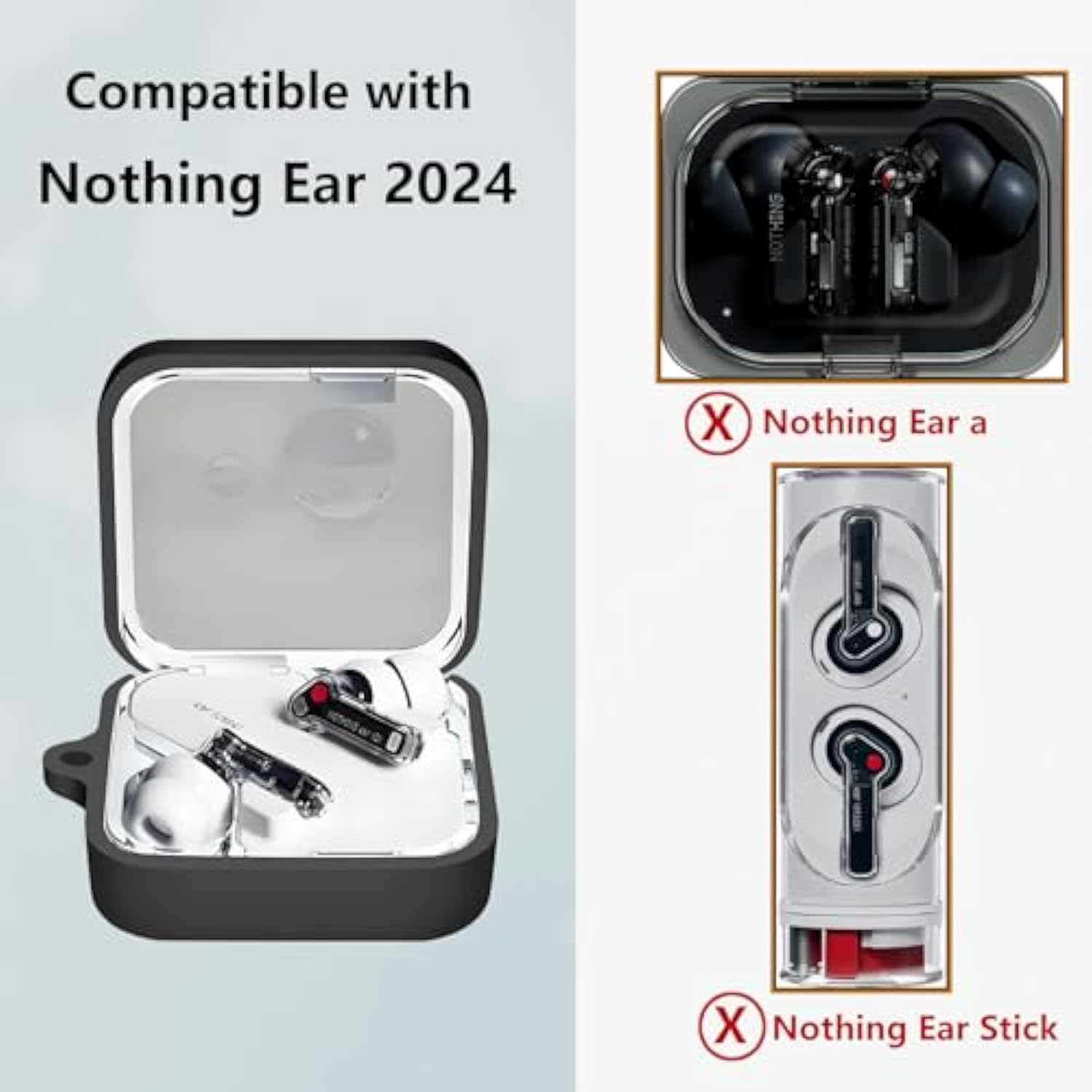 Case Cover Compatible With Nothing Ear Earbuds, Soft Silicone Nothing Ear Protective Case With Cleaner Kit With Carabiner Keychain Accessories (Black)