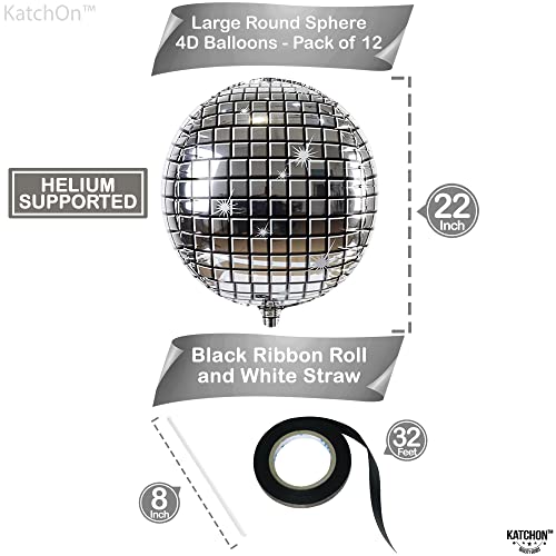 , Silver Disco Ball Balloons - 22 Inch, Pack of 12 | Disco Theme