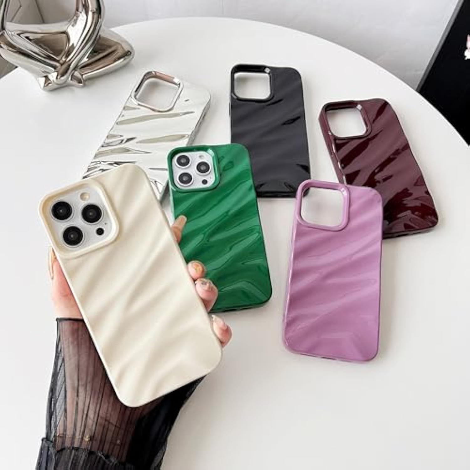 For Iphone 14 Pro Max Case,Water Ripple Pattern Curly Wave Shape Soft Phone Case (Wine Red)