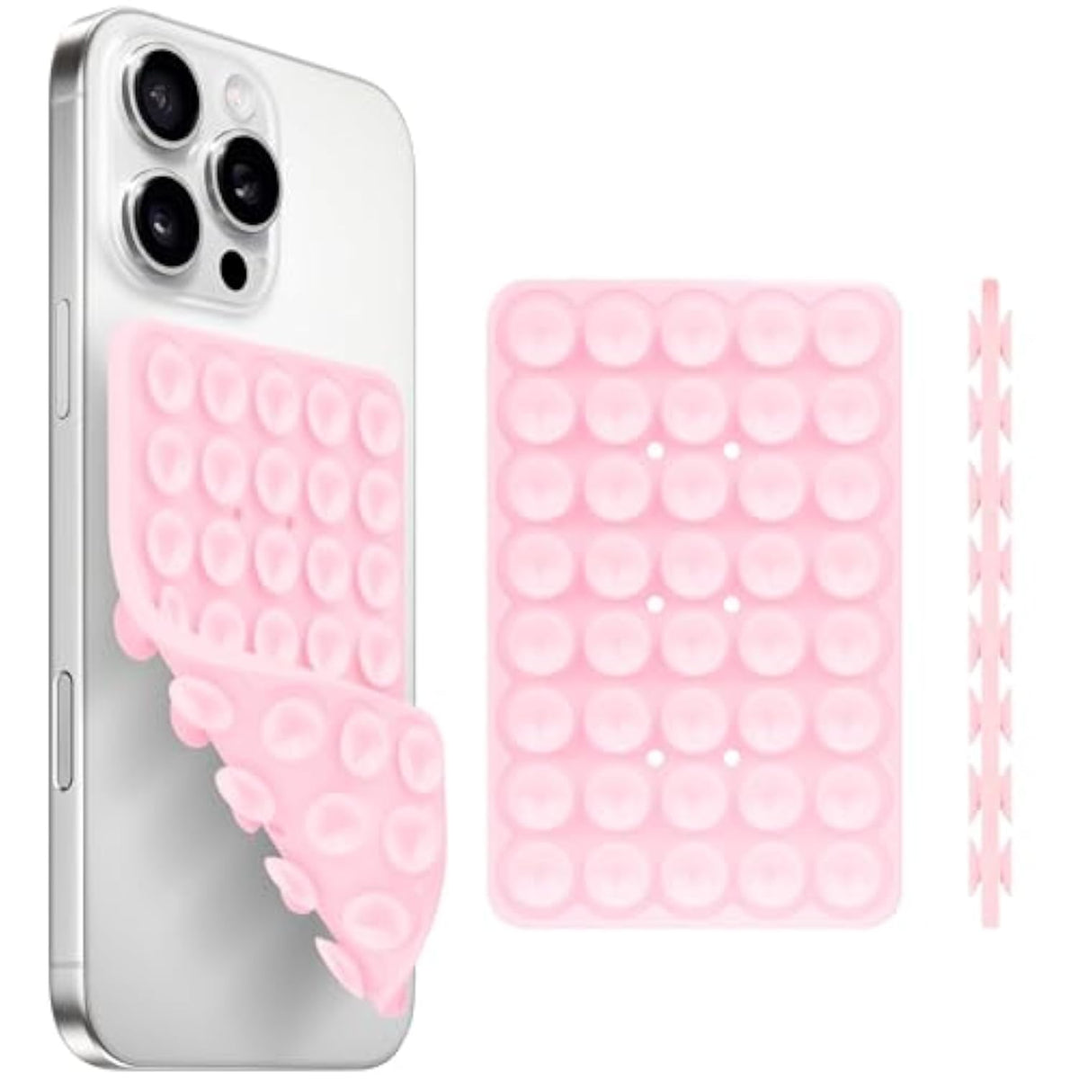 Double-Sided Silicone Suction Phone Mount Hands-Free Grip Light Pink