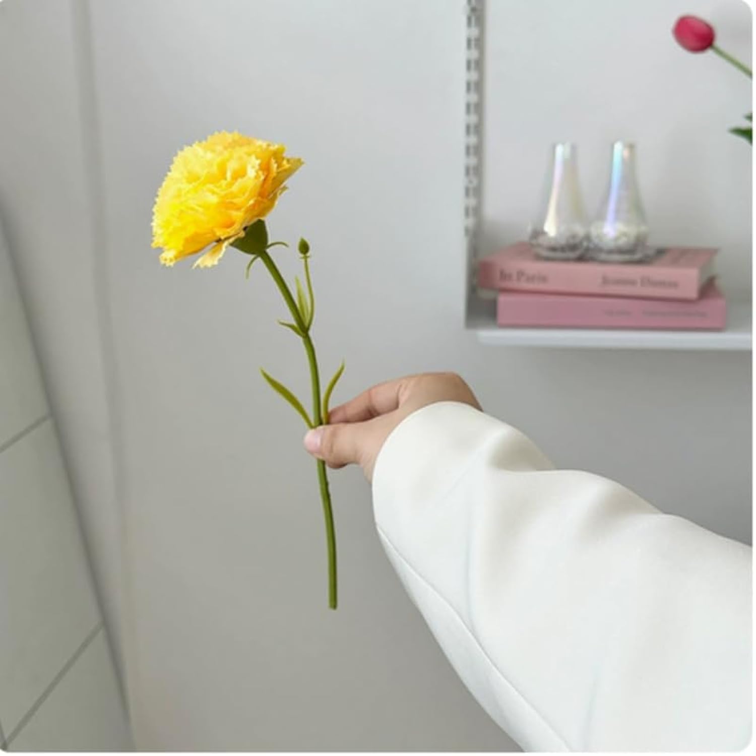 10 Stem Artificial Flowers Carnations Bouquets,11Inch Real Touch Flowers With Stems,Silk Petals Fake Flowers Forever Plants For Wedding Flower Bouquet Centerpieces Bridal Shower Birthday (Yellow)