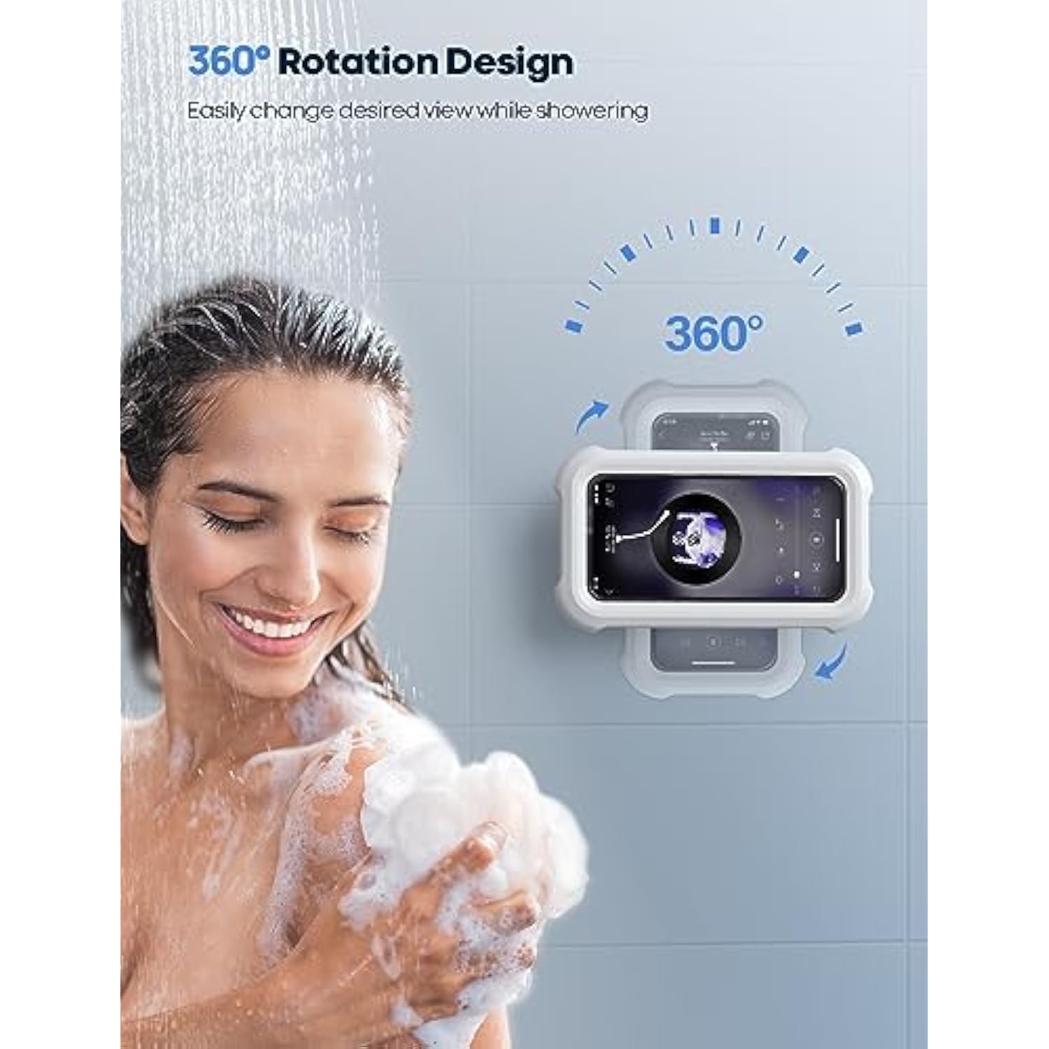Shower Phone Holder Waterproof - 480° Rotatable Retractable Adjustable Shower Case Holder, Bathroom Wall Phone Mount Stand Water Proof Anti Fog Case, Accessories For 4-7" Cellphones