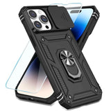 Compatible With Iphone 14 Pro Case With Hd Screen Protector & Slide Camera Cover & Rotated Ring Kickstand, [Military-Grade] Phone Case For Iphone 14 Pro (Black)
