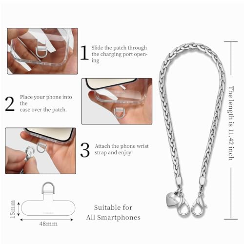 Premium Phone Charm Detachable Phone Chain Wristlet Metal Cute Phone Wrist Strap Lightweight Cellphone Lanyard Anti-Theft Strap for Women
