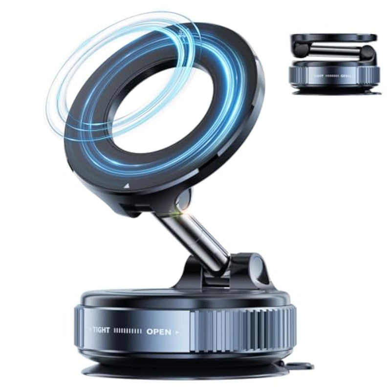 Vacuum Magnetic Phone Holder For Car,Suction Cup Phone Mount,Foldable Vacuum Magnetic Phones Stand,Magnet Car Mount For All Smartphones & All Vehicle & Gym/Bathroom Mirror