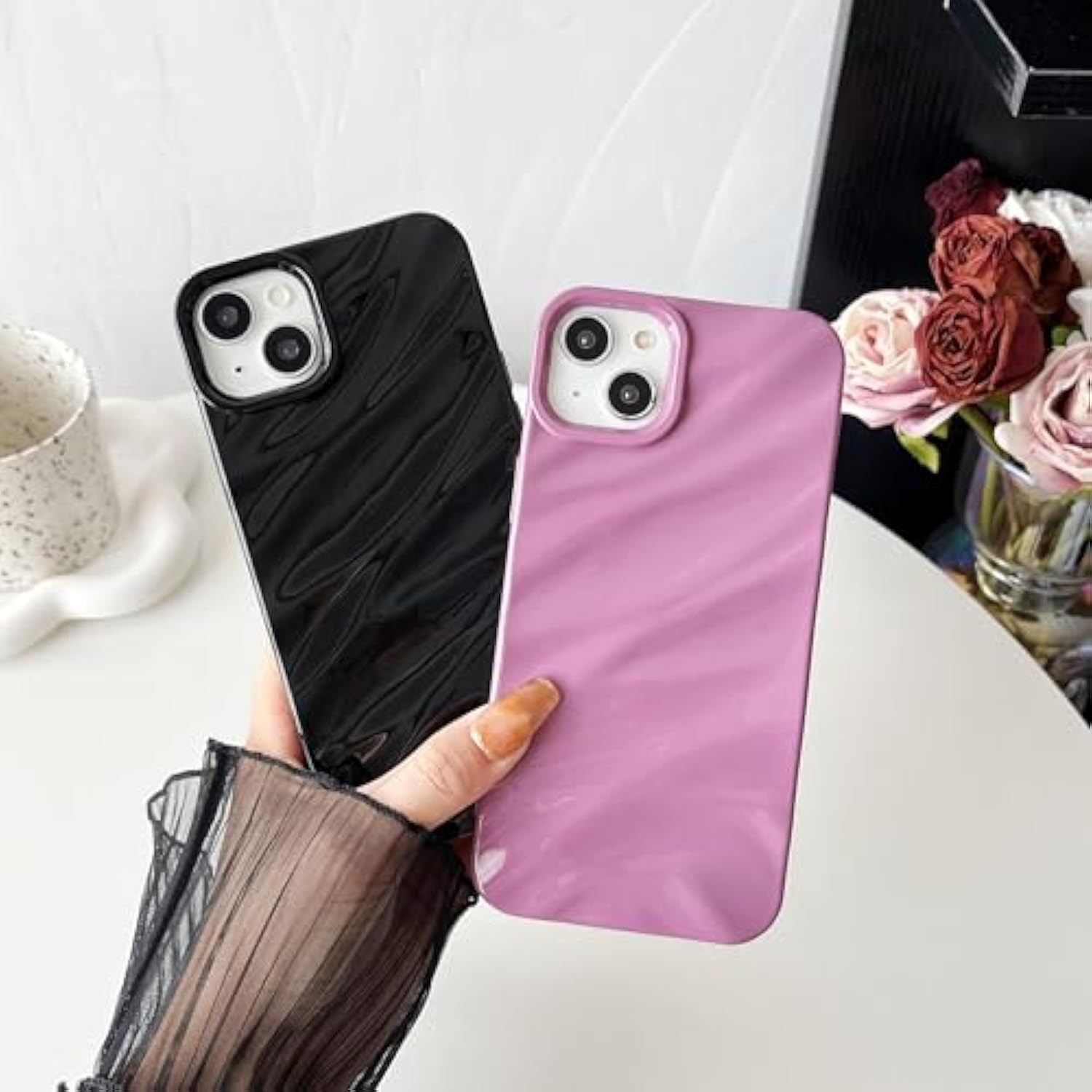 For Iphone 14 Plus Case,Water Ripple Pattern Curly Wave Shape Soft Phone Case (Wine Red)