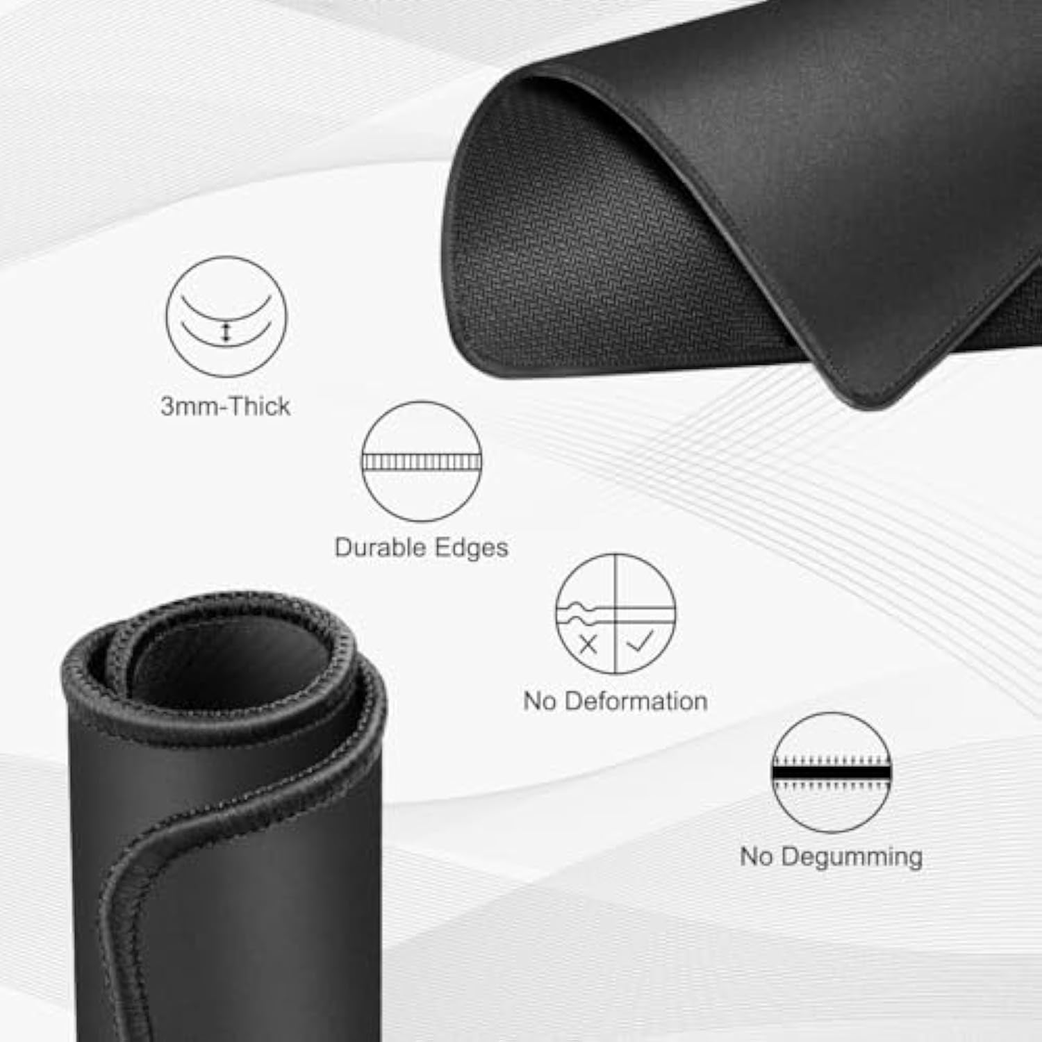 3 Pack Mouse Pad With Stitched Edge, Comfortable Mouse Pads With Nonslip Rubber Base, Washable Mousepads Bulk With Lycra Cloth, Mouse Pads For Computers Laptop Mouse 10.2X8.3X0.12Inch Black