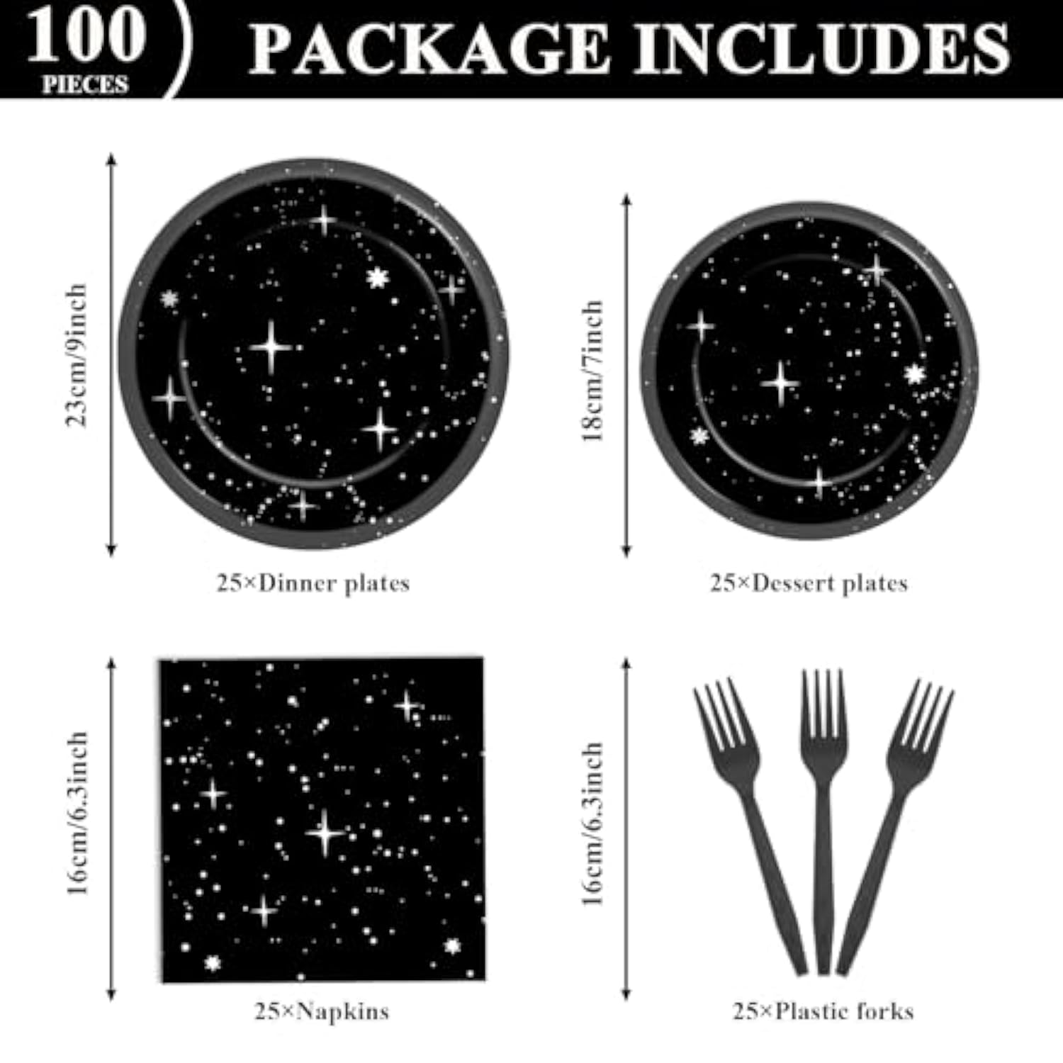 100Pcs Stars Birthday Party Decorations Galaxy Plates And Napkins Space Theme Paper Plate Supplies For Outer Spaces Disposable Tableware Set Baby Shower Night Sky Decor For 25 Guests