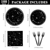 100Pcs Stars Birthday Party Decorations Galaxy Plates And Napkins Space Theme Paper Plate Supplies For Outer Spaces Disposable Tableware Set Baby Shower Night Sky Decor For 25 Guests