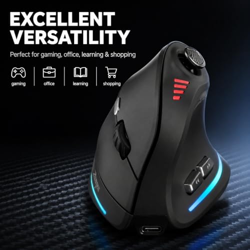 Wireless Ergonomic Vertical Gaming Mouse With Joystick, Bluetooth & 2.4G, 12 Programmable Buttons, Adjustable 24000 Dpi, Rechargeable Rgb Computer Mouse For Pc, Macbook & Laptops