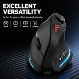 Wireless Ergonomic Vertical Gaming Mouse With Joystick, Bluetooth & 2.4G, 12 Programmable Buttons, Adjustable 24000 Dpi, Rechargeable Rgb Computer Mouse For Pc, Macbook & Laptops