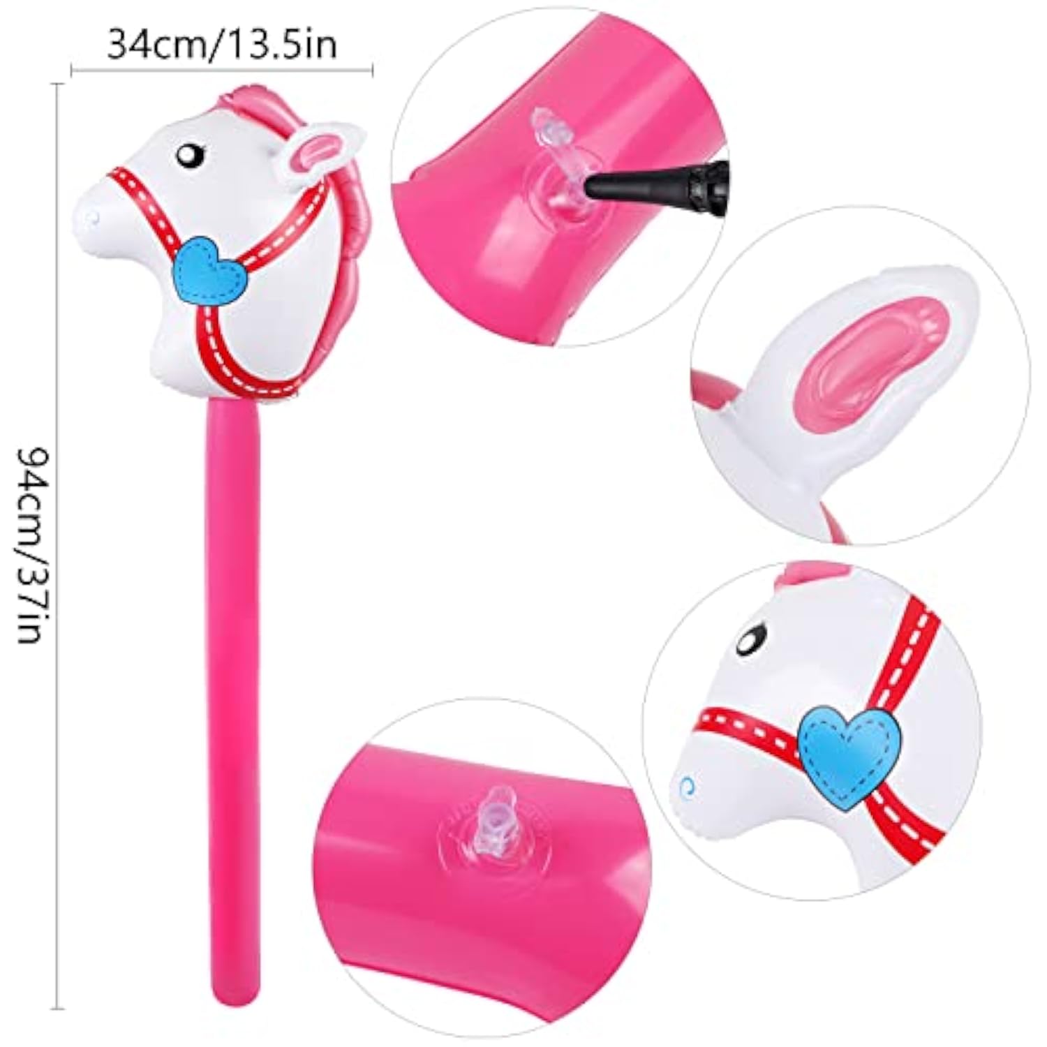 3Pcs Inflatable Stick Horse,Inflatable Horse Head On Stick Horse Costume Pony/Halloween/Western Cowboy/Horse Baby Shower Birthday Party Decorations Supplies Favors Props,37 Inches Red Pink Brown