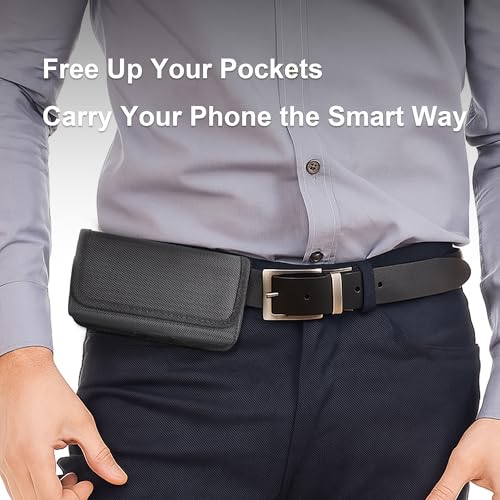 Rugged Nylon Holster for iPhone 17, 17 Air, 16, 16e, 15, 14, 13, 12, 11 & All Pro - Cell Phone Belt Holder Clip Case, Magnetic Closure, ID Card Slot
