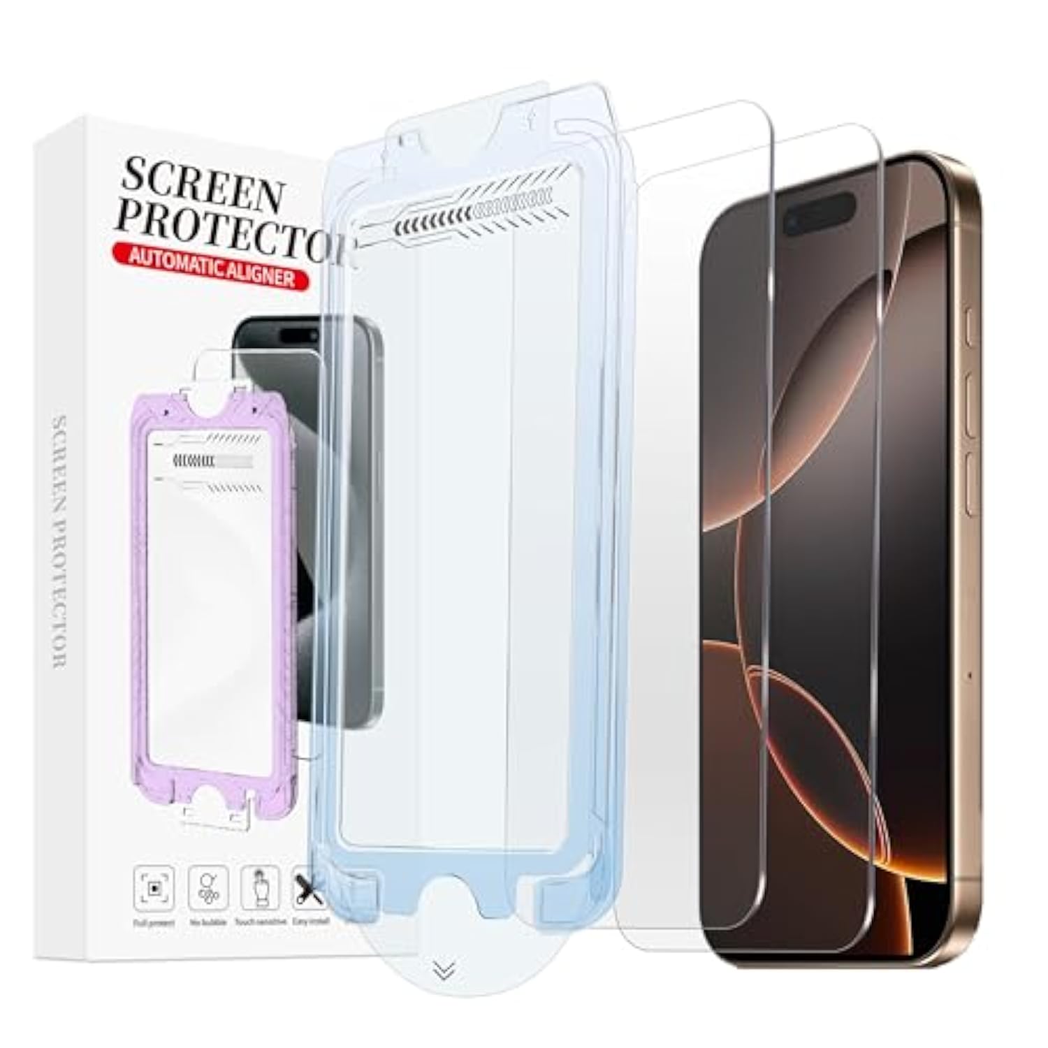 Lfgkmz 2 Pack Tempered Glass Screen Protector For Iphone 16 Pro 6.3",[Military Grade Shatterproof],Auto Install,Ultra Hd,9H Hardness,Zero Bubble