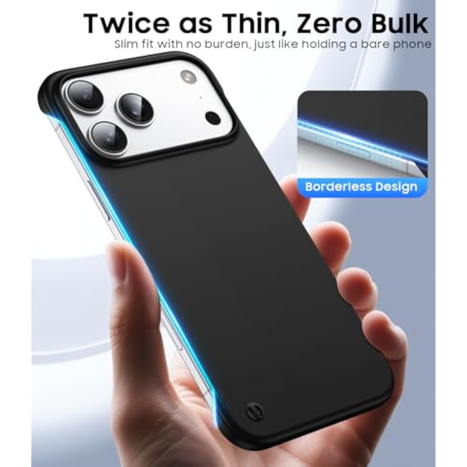 Magnetic Ultra Thin Frosted Designed For Iphone 17 Pro Max Frameless Case 6.9 Inch [Compatible With Magsafe] Slim Minimalist Lightweight Matte Hard Cover Protective Borderless Case-Black