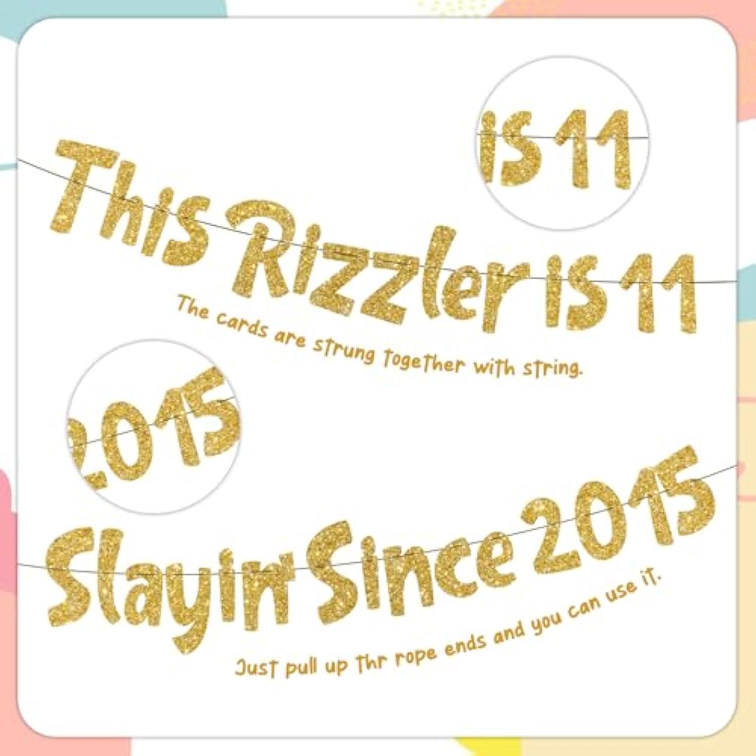11Th Birthday Decorations Party Banner - 2 Pcs Gold Glitter Pre-Strung This Rizzler Is 11 Slayin Since 2015 Banner Decoration For Boys And Girls Happy 11 Years Old Birthday Party Decor Supplies