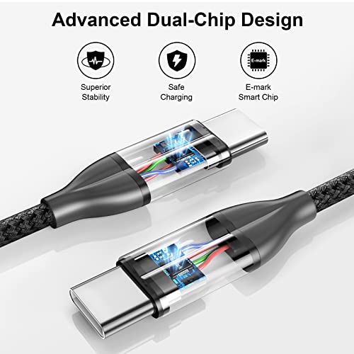 100W USB C Cable Fast Charging, 2 Pack 6FT Braided USB-C Cable, 5A PD Charger Cord for MacBook Pro/Air, iPad Pro, iPhone 17/16/15 Pro Max,