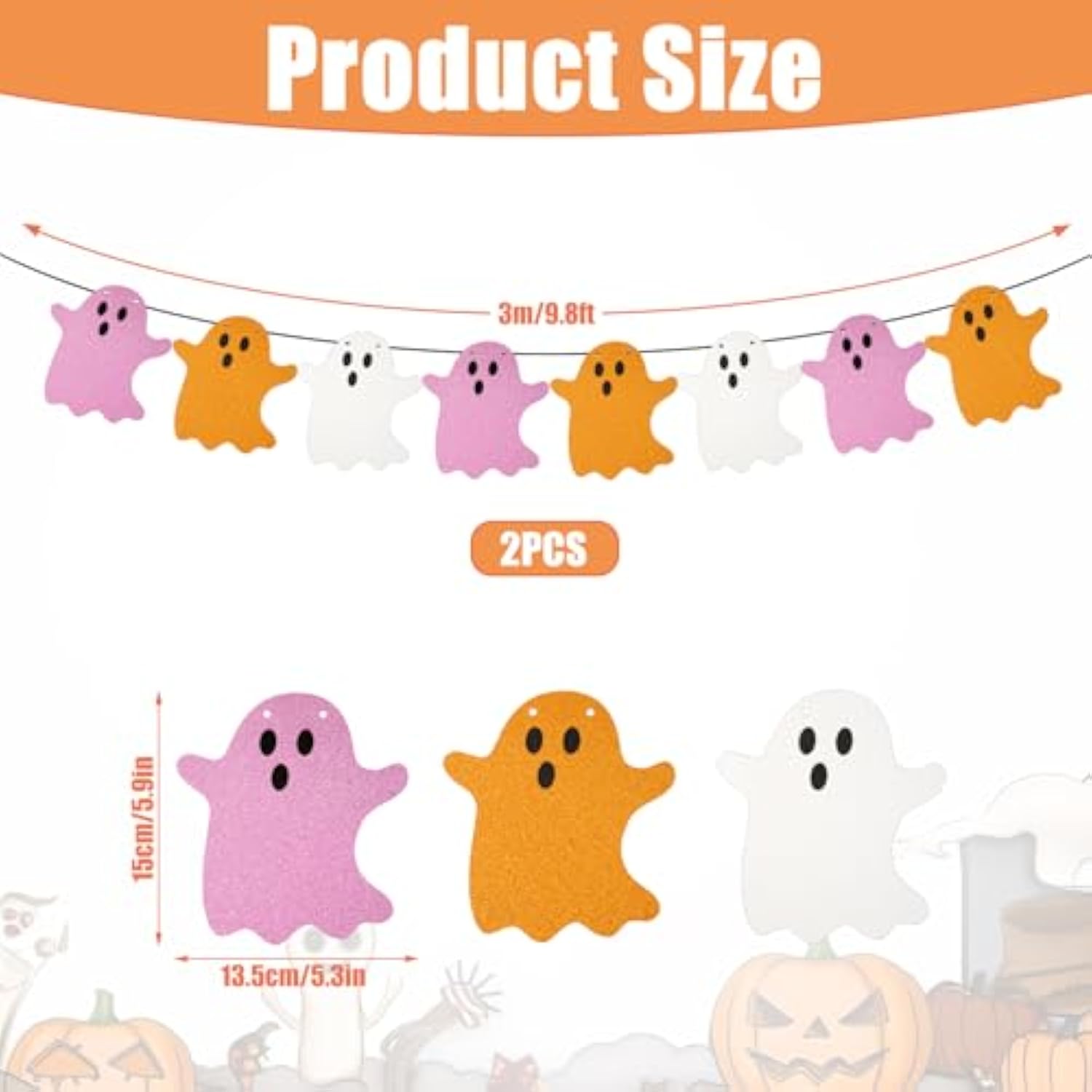 2PCS Halloween Hanging Ghost Banners Glitter Indoor Outdoor Haunted Decor