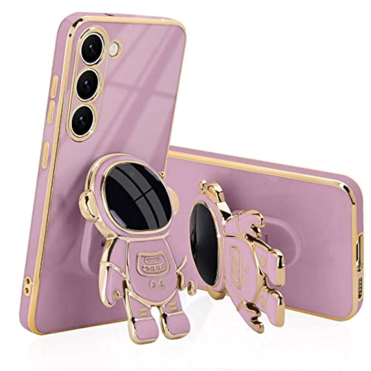 Compatible With Samsung Galaxy S25 Case, Cute 3D Astronaut Stand Rectangle Silicone Plating Full Lens Camera Protection Shockproof Soft Back Bumper Cover Phone Case For Samsung S25, Purple