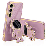 Compatible With Samsung Galaxy S25 Case, Cute 3D Astronaut Stand Rectangle Silicone Plating Full Lens Camera Protection Shockproof Soft Back Bumper Cover Phone Case For Samsung S25, Purple