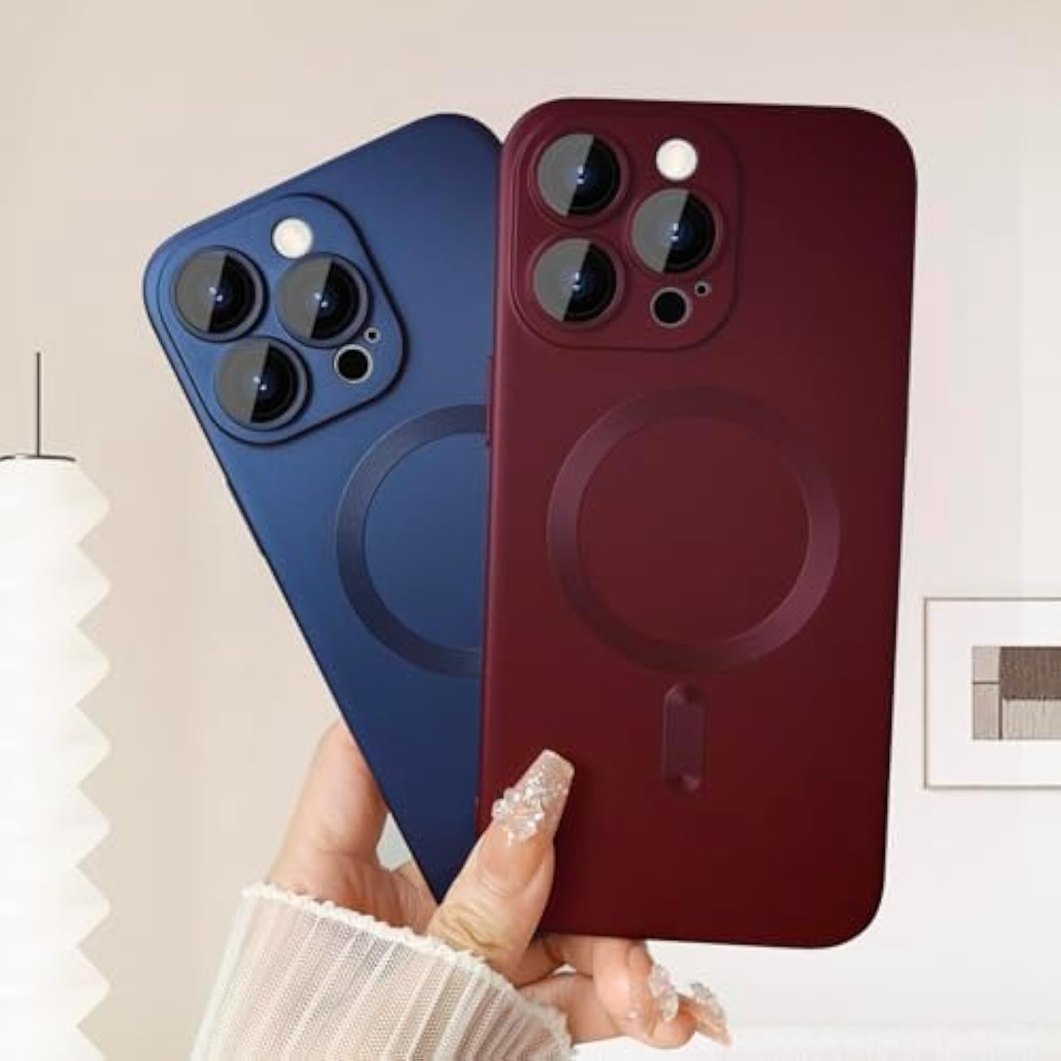 Magnetic Case For Iphone 15 Pro Max Phone Case For Women, Matte Luxury Soft Metallic Luster Design With Camera Lens Protector, Compatible With Magsafe Case For Iphone 15 Pro Max 6.7"-Red Wine