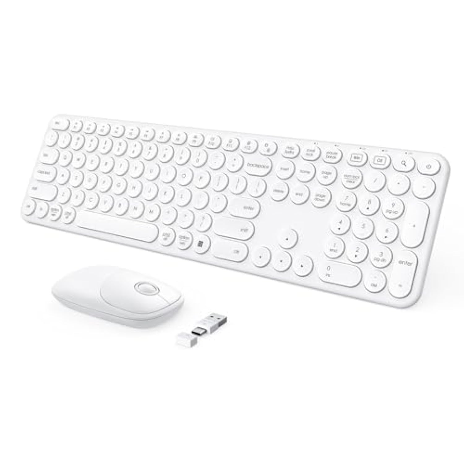 seenda Wireless Keyboard and Mouse, USB & Type C 2-in-1 Receiver, SK73-3 Full Size White Wireless Keyboard Mouse Combo, Compatible for Windows, MacBook Pro/Air, Laptop, Desktop, PC - White