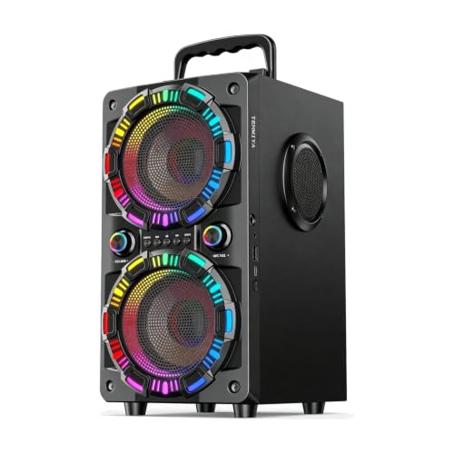 Bluetooth Speaker, Portable Wireless Speakers With Microphone, 60W Peak Loud Stereo Rich Bass, Lights, Remote, Fm Radio, Eq, Double Subwoofer Sound System, Speaker For Home Outdoor Party Gifts(1Mic)