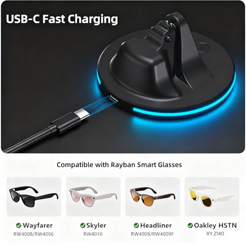 Charger for RayBan Meta Glasses, 7-Color Breathing Light Charging Station Compatible with Ray-Ban Meta Smart Glasses Wayfarer, Headliner, Skyler,