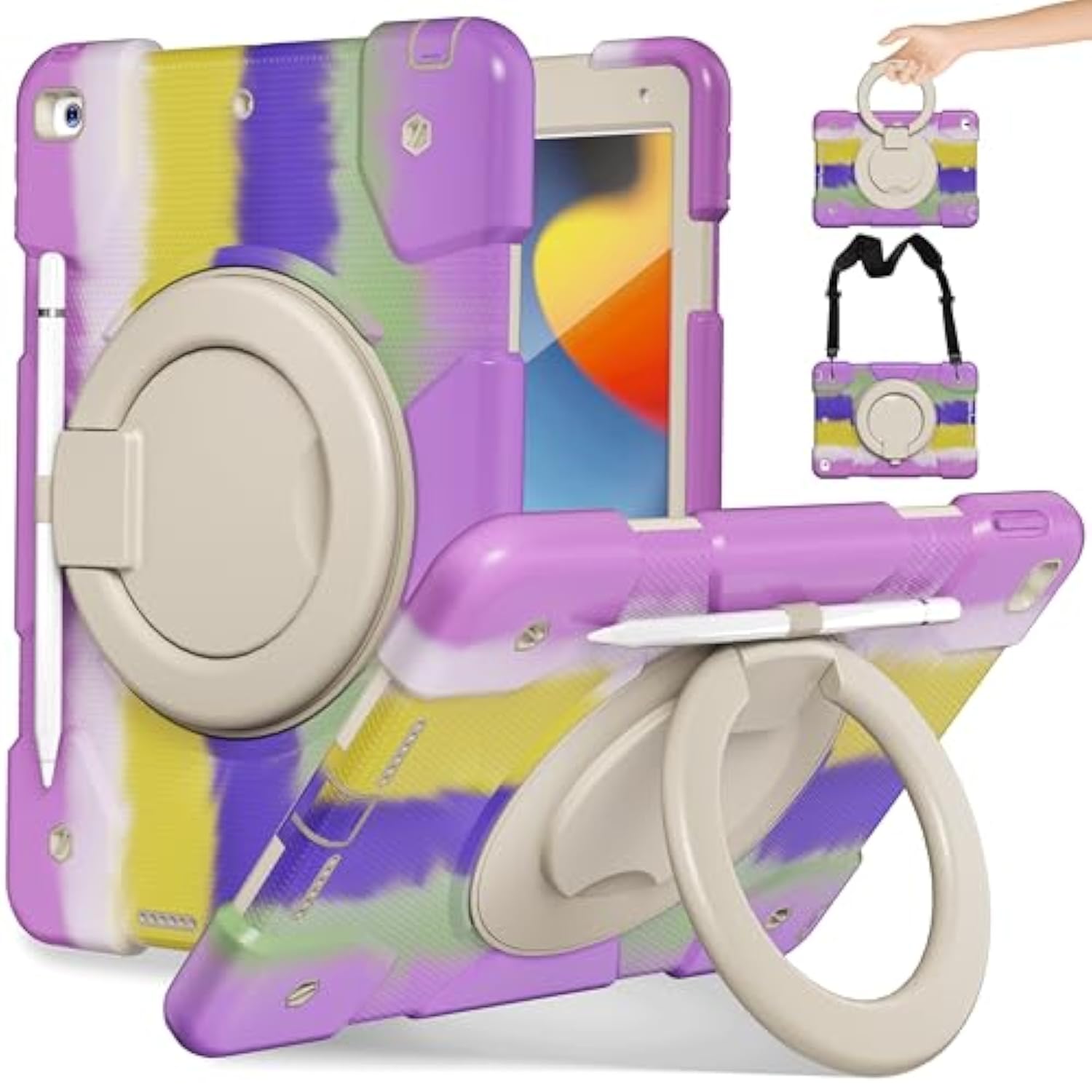 Ipad 9Th/ 8Th/ 7Th Generation Case 10.2 Inch With Pencil Holder [360 Rotating