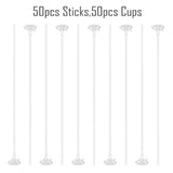 50 Pieces Plastic White Balloon Sticks With Cups For Party, Valentine'