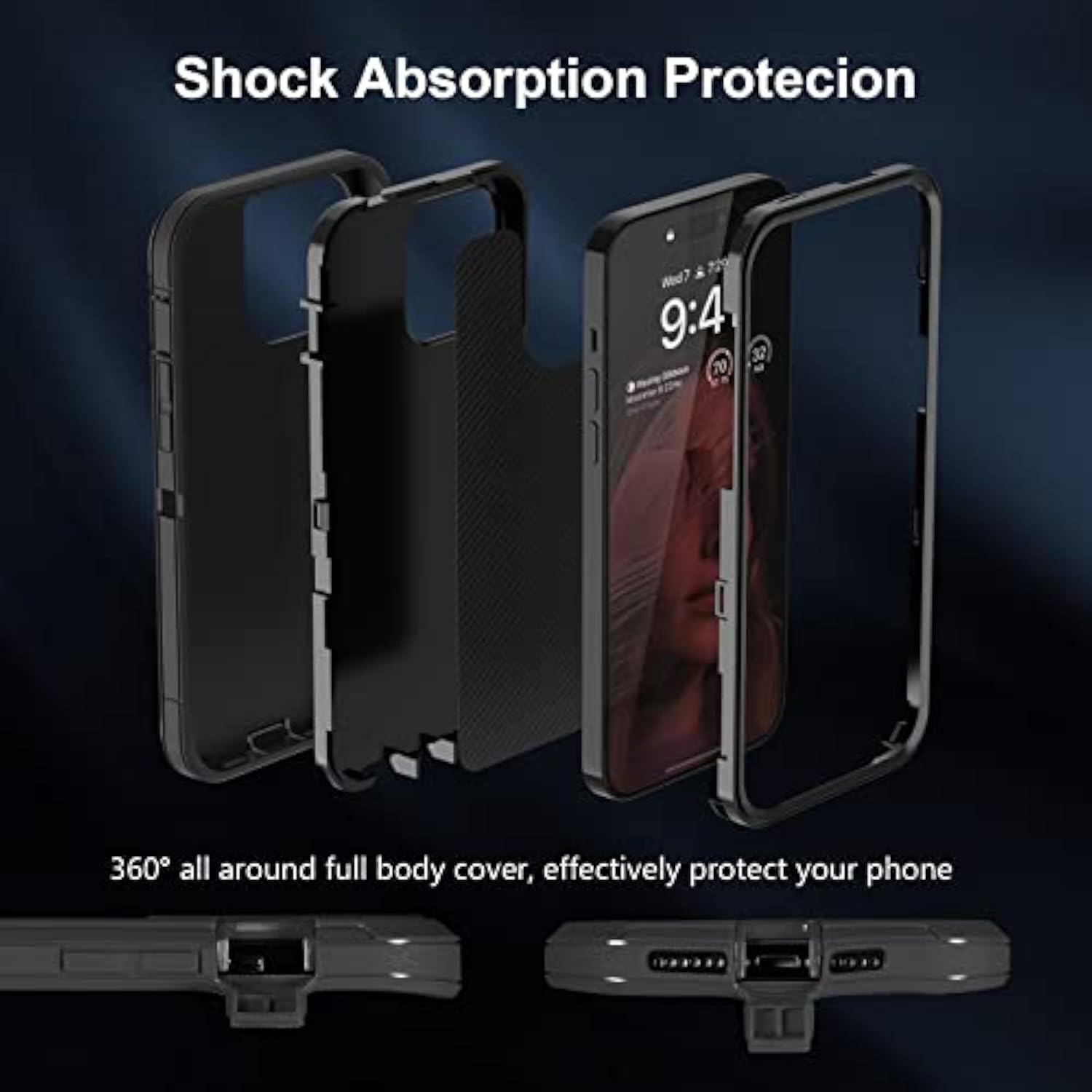 Case Compatible With Iphone 14 Pro Max, Heavy Duty Protective Black Phone Case, Full Body Shockproof Durable Silicone Rubber With Hard Pc Rugged Sturdy Phone Cover For 14 Pro Max 6.7 Inch. (Black)