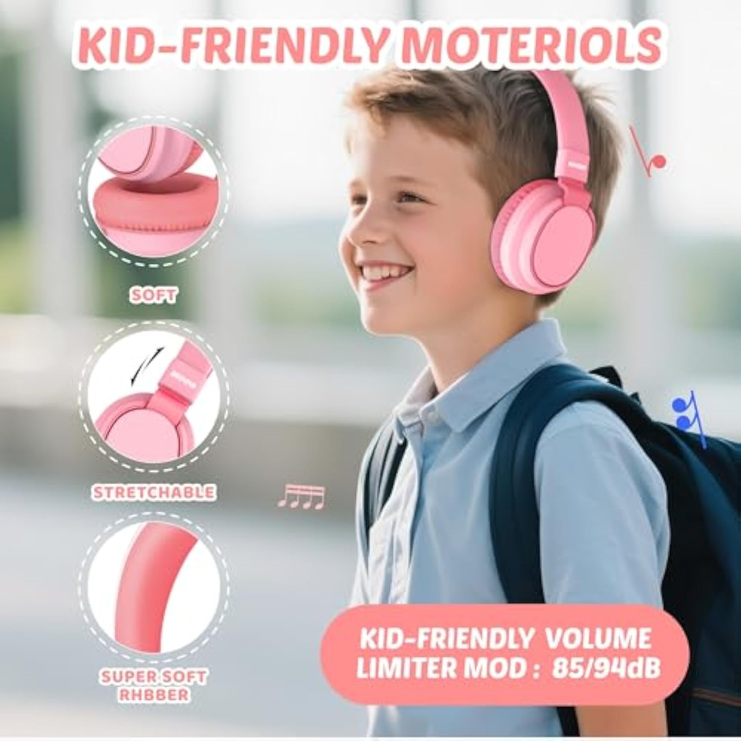 Kids Headphones Wired Volume Limited 85/110Db Over Ear Foldable With Shareport