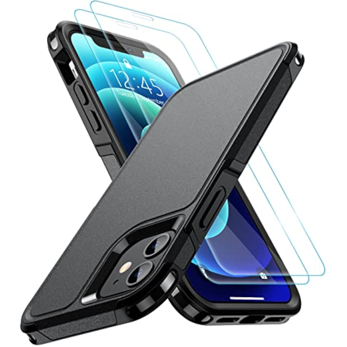 Designed For Iphone 12 Case/Iphone 12 Pro Case, [10 Ft Grade Drop Protection] [With 2 Pcs Tempered Glass Screen Protector] Protective Case For Iphone 12/12 Pro (Black)