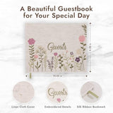 Linen Embroidered Photo Wedding Guest Book - Premium Hardcover Polaroid Guestbook For Wedding Reception, Baby Shower, Bridal Shower, Funeral, Engagements -160 Pages For Messages -10.25" × 8.25"