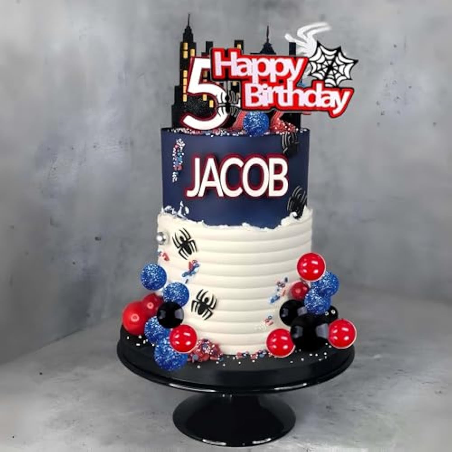 Spider/Web Cake Topper w/ Red/Black/Blue Balls for Boys Birthday/Baby Shower Decor