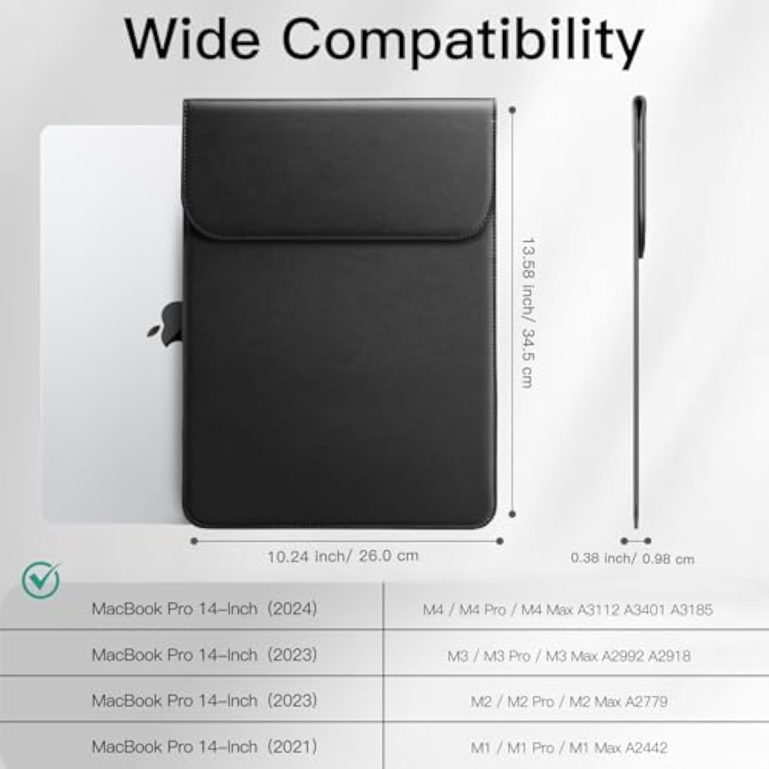 JETech Slim Laptop Sleeve for MacBook Pro 14-Inch(M4/M3/M2/M1, 2021-2024), PU Leather Case with Magnetic Closure (Black)