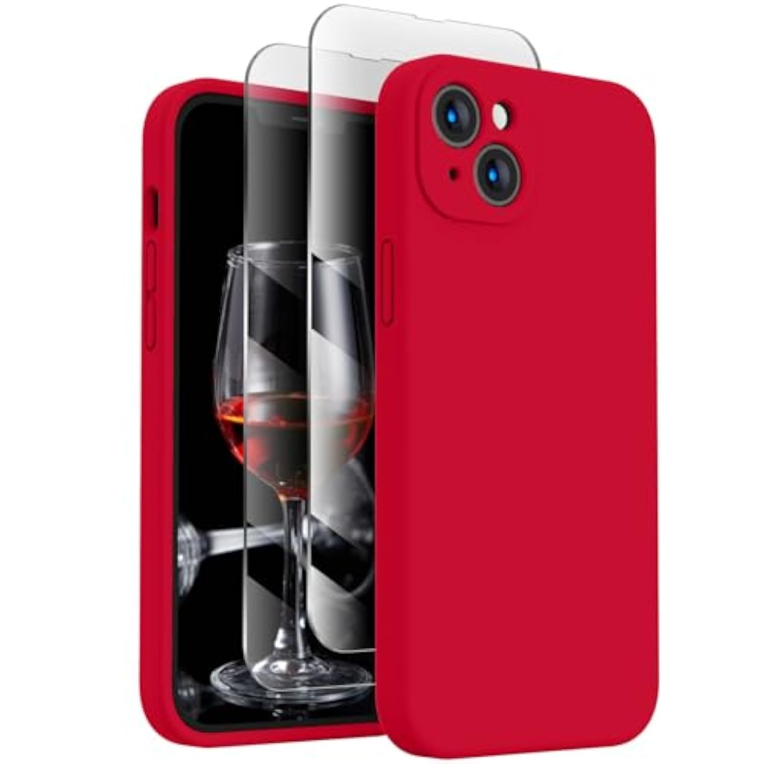 Case, Silicone Upgraded [Camera Protection] Phone Case With [2 Screen Protectors], Soft Anti-Scratch Microfiber Lining Inside, 6.1 Inch, Deep Red