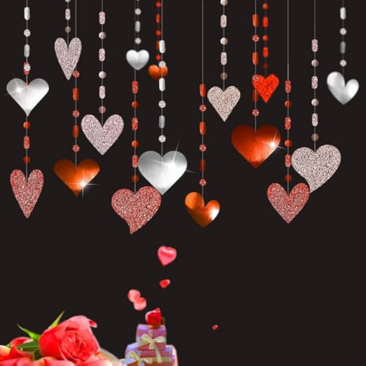 Red Heart Garlands Heart Shaped Banner Love Theme Party Decorations Valentine Streamer Bridal Shower Ceiling Anniversary Decor Ceiling Dot Garland Mothers Day Bachelorette Engagement Wedding