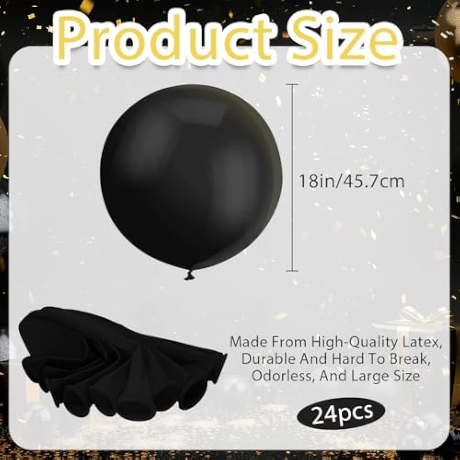 24 Pcs 18-Inch Large Black Balloons Giant Latex Decor for Birthdays & NYE