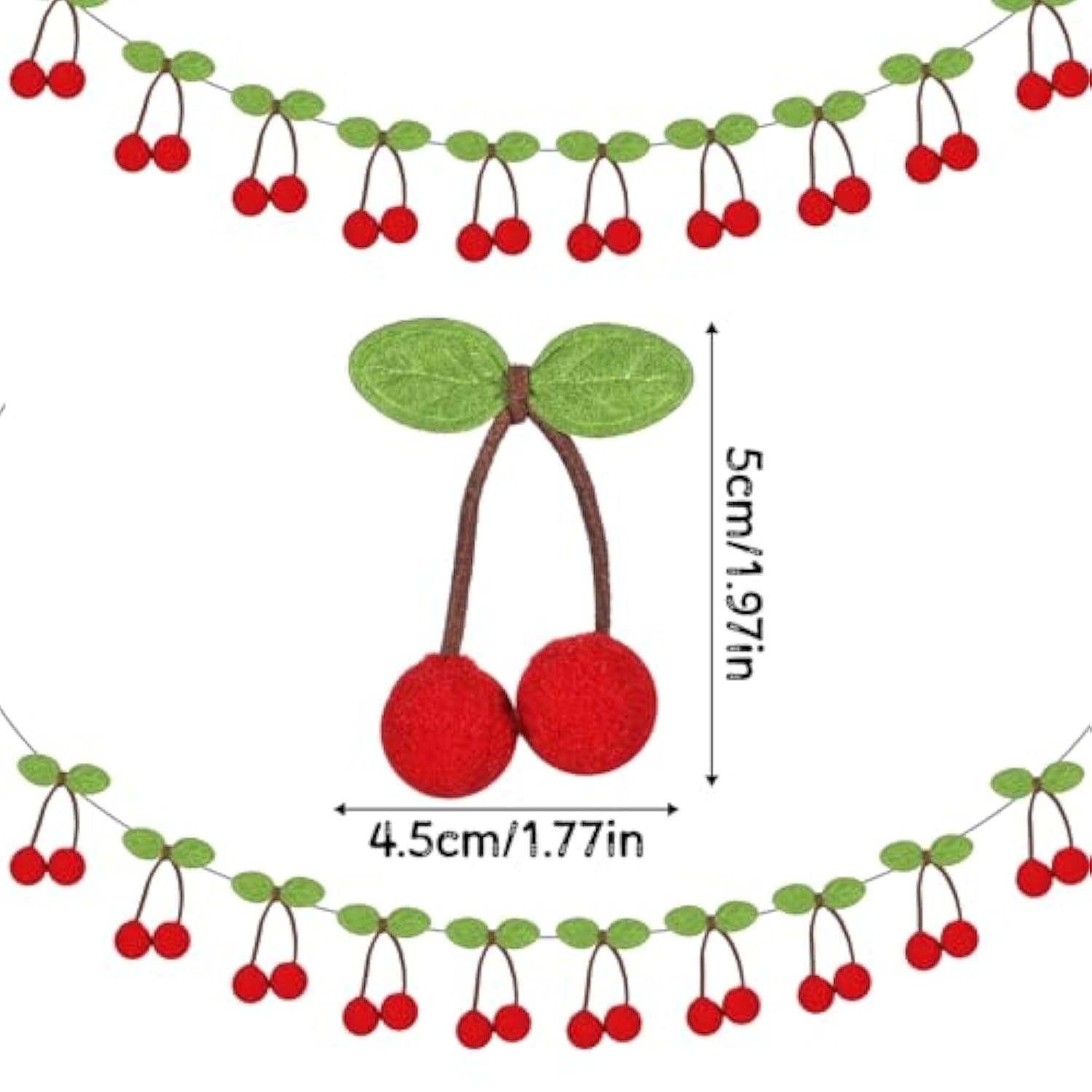 3 Pcs Cherry Garland Decoration Diy Felt Pom Pom Fruit Hanging Decor Cherries Birthday Garlands Banner Cherries Party Decoration For Birthday Wedding Baby Shower Christmas Home Decor