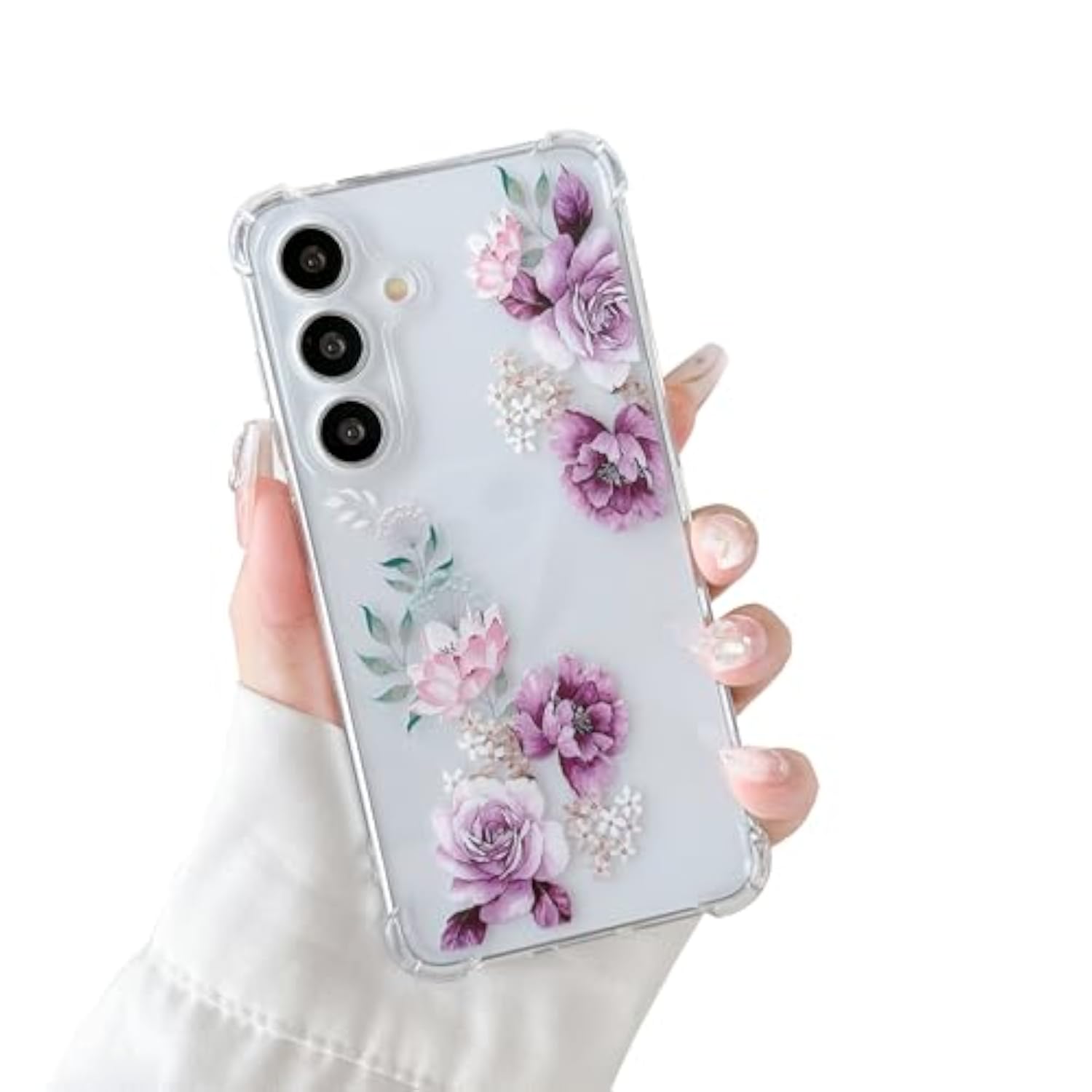 Clear Flower Design Purple Peony Case for Samsung Galaxy S24 Plus