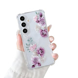 Clear Flower Design Purple Peony Case for Samsung Galaxy S24 Plus