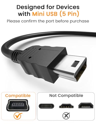 10ft Mini USB Cable, USB 2.0 to Mini B 480mbps Data Transfer Cord Compatible with Ti 84 Plus CE/Plus, TI Nspire CX II/CX CAS, PS3 Controller, Camera,