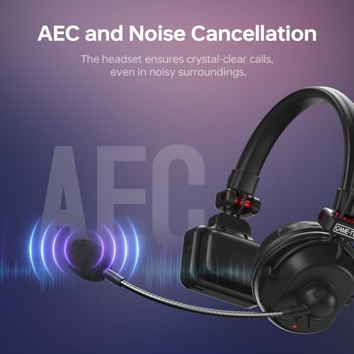 Waero-PRO 1.9GHz Wireless Intercom Headset System Noise Cancellation A/B Group 1700ft(518m) Zero Latency Team Communication Headsets for Church