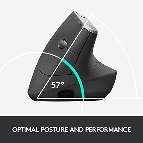 Mx Vertical Wireless Mouse Ergonomic Design Reduces Muscle Strain, Move Content Between 3 Windows And Apple Computers, Rechargeable, Graphite
