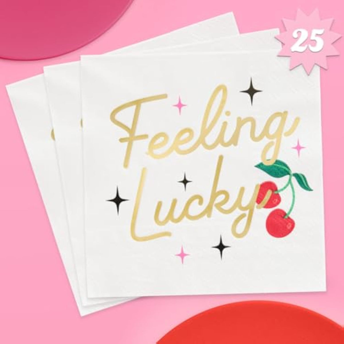 Feeling Lucky Napkins - 3-Ply, 25 Pcs | Casino Bachelorette Decoration, Vegas Birthday Party Tablescape, Poker Night Dinner Setting, Bach Decor