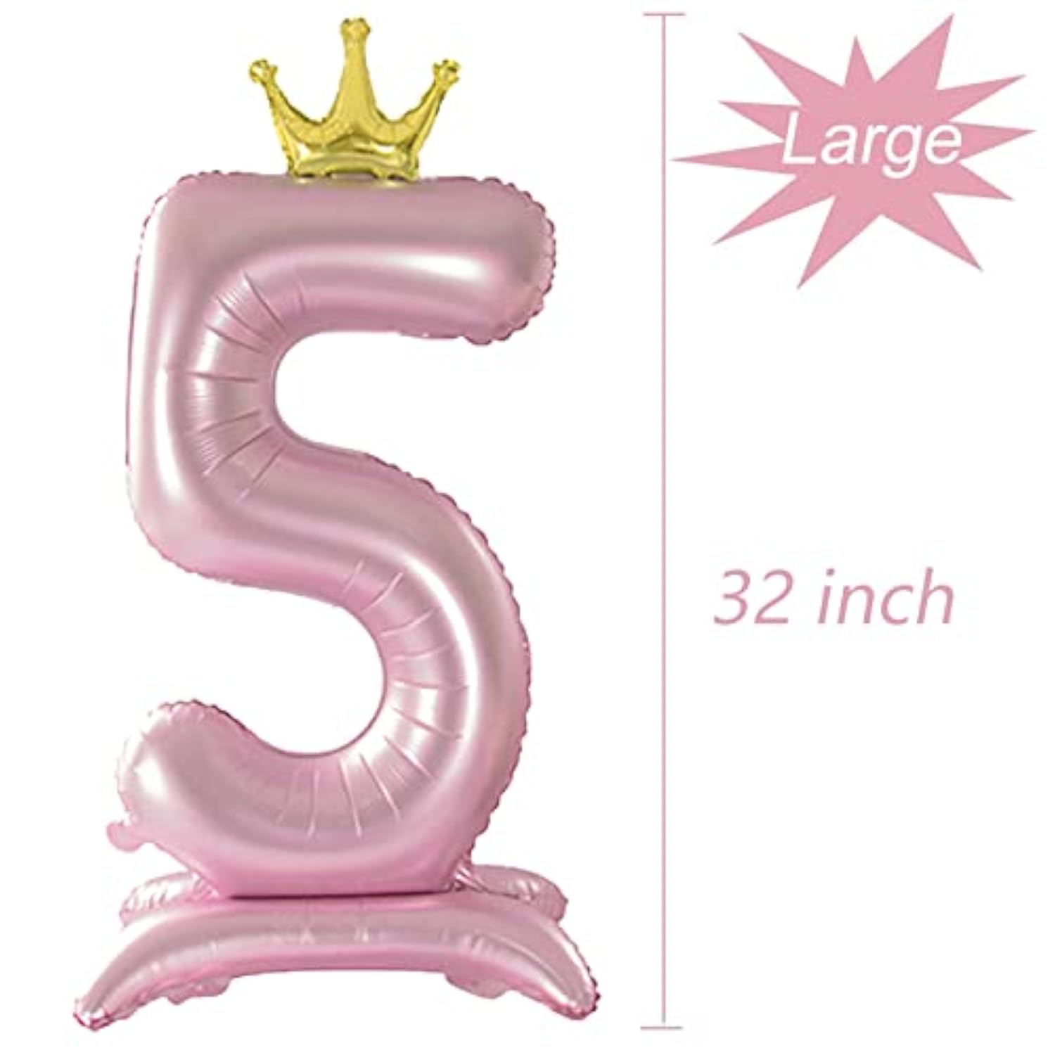 Crown Pink Number 5 Balloon With Base For Girls 5Th Birthday Party Decoration