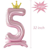 Crown Pink Number 5 Balloon With Base For Girls 5Th Birthday Party Decoration